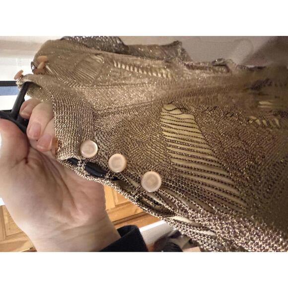 Damianou Small Elegant Beige Patterned Long Sleeve Dress Peek a Boo Lace - Picture 12 of 14